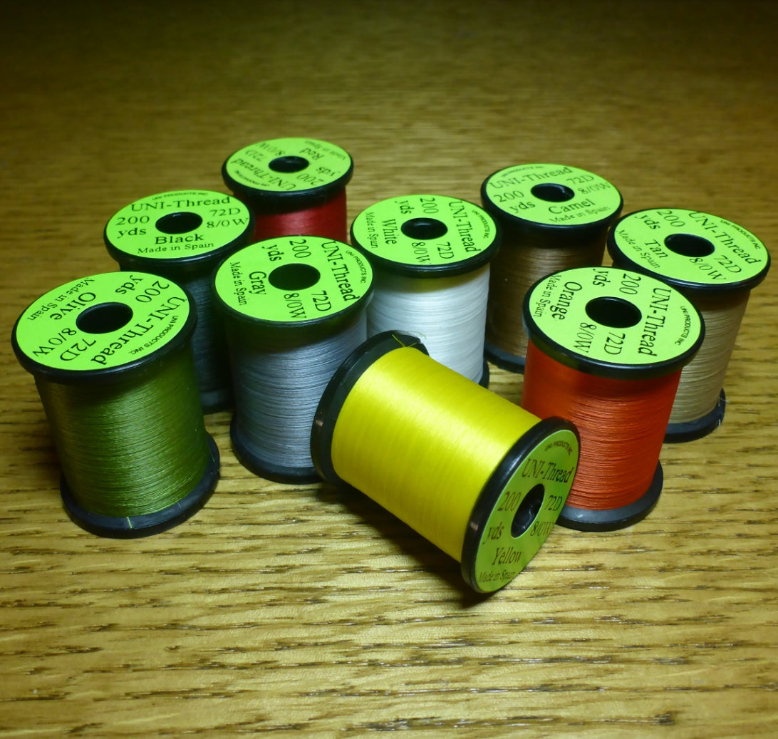 UNI THREADS 8/0 WAXED FLY TYING THREAD  AVAILABLE AT TROUTLORE FLY TYING STORE AUSTRALIA