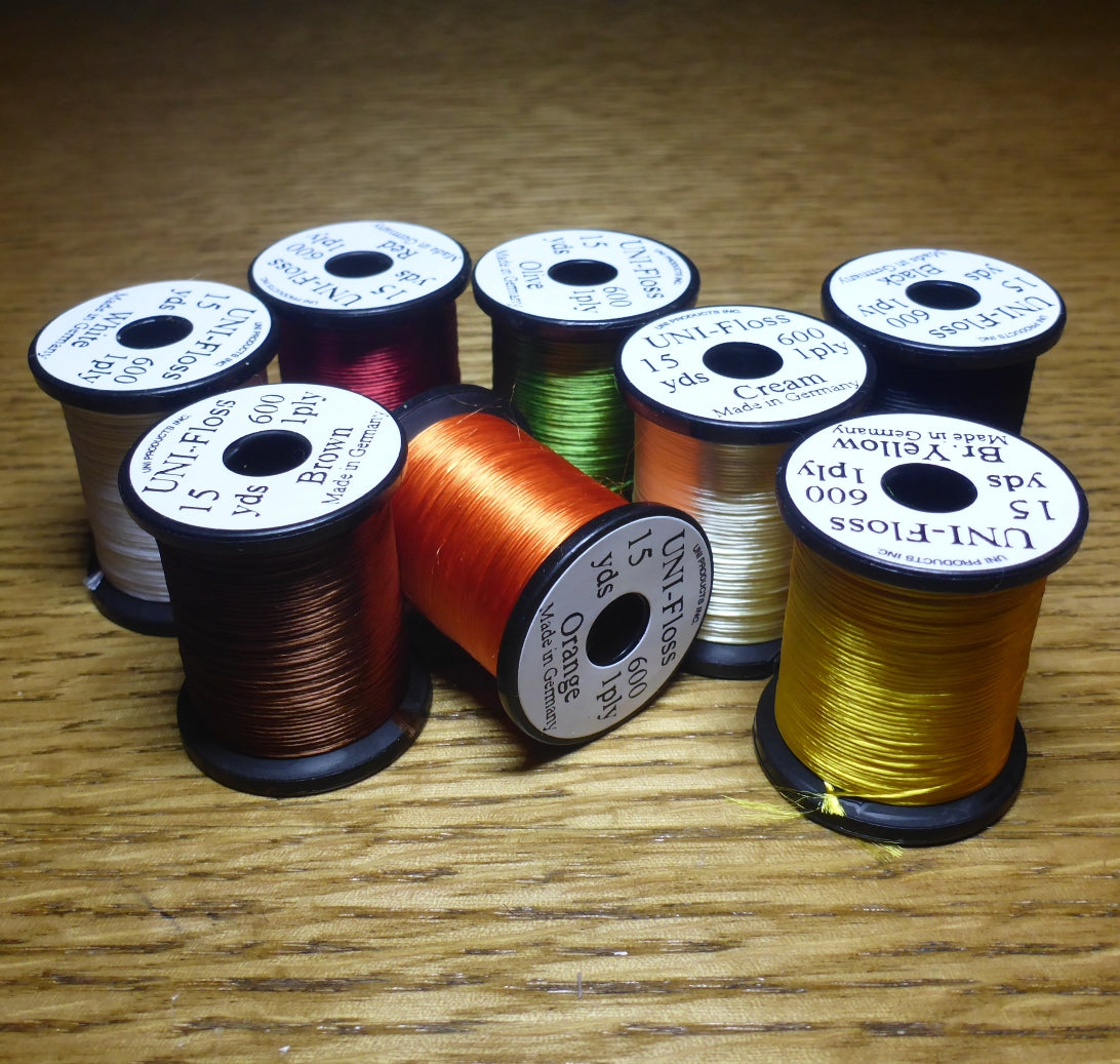 UNI SINGLE STRAND FLOSS FLYTYING THREAD AVAILABLE AT TROUTLORE FLY TYING STORE AUSTRALIA