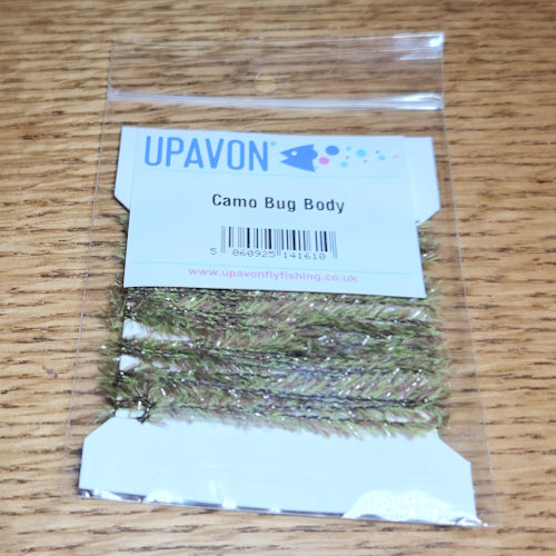 Upavon Bug Body Micro Straggle – Camo AVAILABLE AT TROUTLORE FLY TYING STORE AUSTRALIA