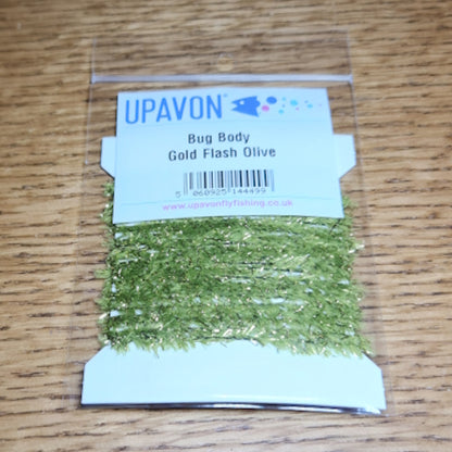 Upavon Bug Body Micro Straggle – Gold Flash Olive AVAILABLE AT TROUTLORE FLY TYING STORE AUSTRALIA