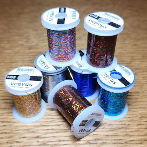 VEEVUS HOLOGRAPHIC TINSEL AVAILABLE AT TROUTLORE FLY TYING STORE AUSTRALIA