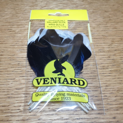 Veniard Mallard Duck Wing Quills Blue White Tip AVAILABLE AT TROUTLORE FLY TYING STORE AUSTRALIA