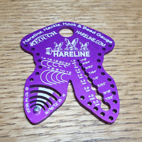 Hareline Hackle, Hook & Bead Gauge - Anodized Purple